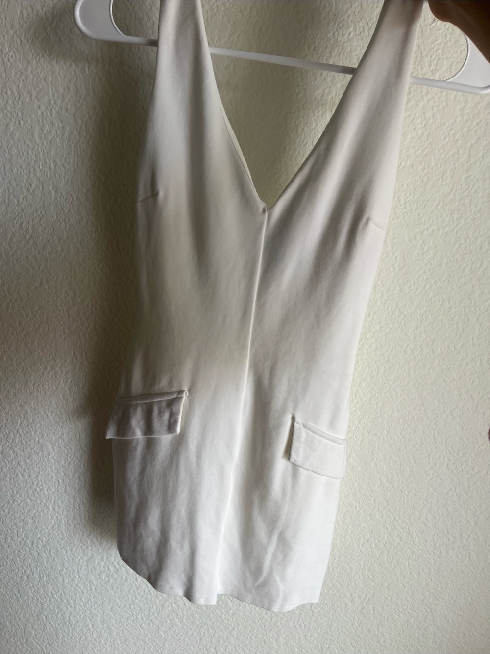 Windsor Cream Mini Dress with V-Neck and Flap Pockets